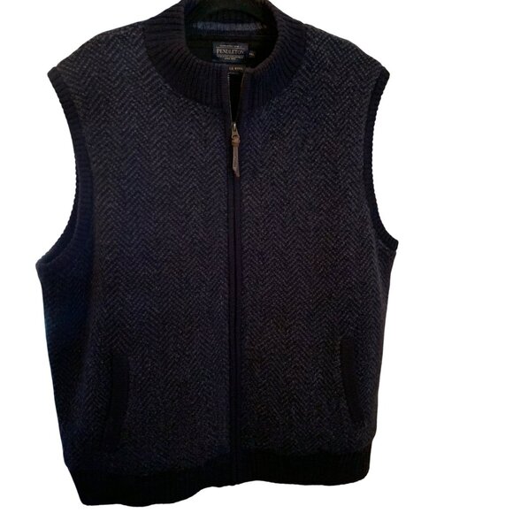 Pendleton Men’s Sweater Vest Full-Zip 100% Washable Wool Blue Fleece Large Fall - Picture 2 of 7